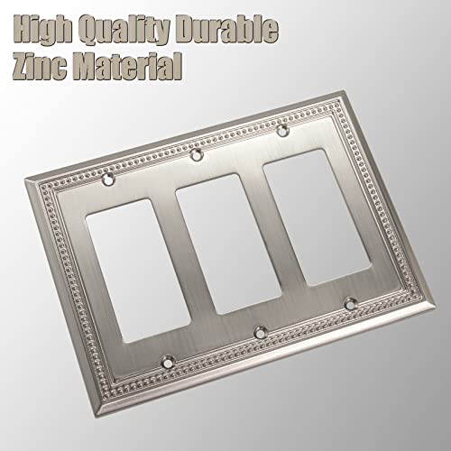 Image of Henne Bery Sunken Pearls Heavy Duty Decorative Wall Plate Switch Plate Outlet Cover (Triple Decorator, Satin Nickel)
