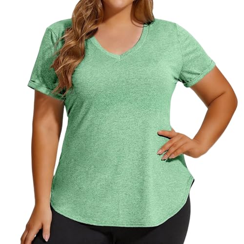 T-shirt de sport grande taille femme fluide col v mode 2025 pour vacances et ville