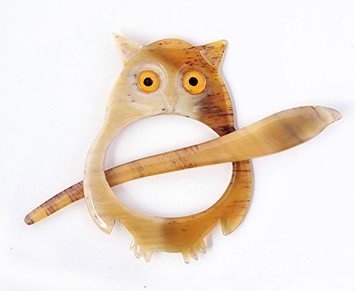 Marycrafts Multi Color Buffalo Horn Owl Shawl Pin, Hair Pin Accessory Handmade
