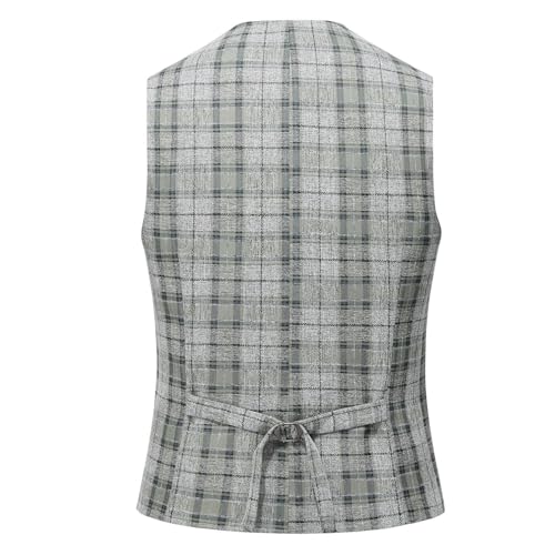 MOGU Men's Suit Vest Single Breasted Plaid Slim Fit Waistcoat for Casual Business Wedding Party2