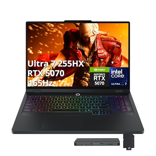 Image of Lenovo Legion Pro 5i 16 inch WQXGA 165Hz Gaming Laptop, Intel Ultra 7 255HX (Beats i9-14900HX), GeForce RTX 5070, 16GB DDR5, 2TB Storage(1TB SSD+1TB Docking Station), Backlit Keyboard, Win11, Black