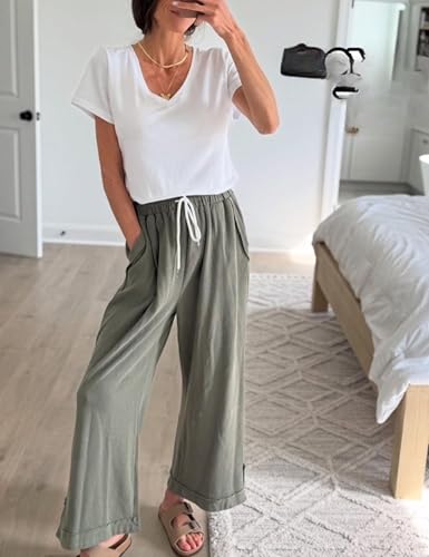 Image of Athlisan Womens Baggy Wide Leg Palazzo Pants Casual Loose Drawstring Elastic Waisted Lounge Trousers with Pockets