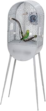 Large Iron Bird Cage with Tall Tapered Stand, Stylish Birdcage for Home, Floor Stand Metal Display Cage with Transparent Door, Easy AssemblyLight Gray