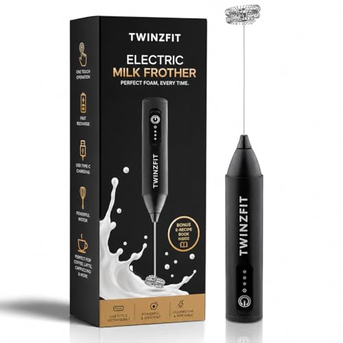 Image of Coffee Frother Electric Rechargeable Coffee Maker Machine for Home Electric Coffee Frother Machine & Milk Whisker with Dual Spring Tech | Free Recipe Book