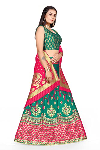 Image of LAHER Girl's Casual Wear Heavy Banarsi Jacquard Soft Silk Bridal Semi-Stitched Lehanga Choli With Dupatta Set.