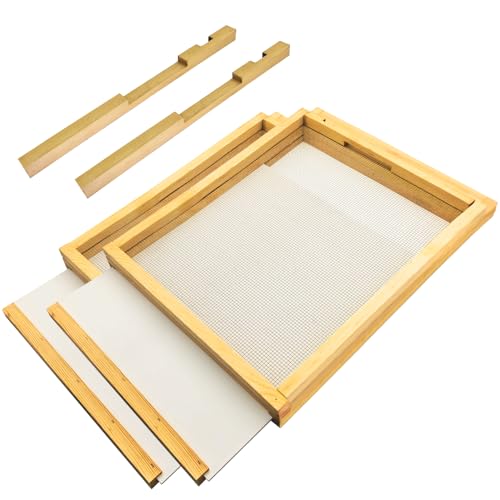2 Pcs 10 Frame Beehive Screened Bottom Board Dipped in Beeswax with Entrance Reducer Screen Bottom Board with Solid Wood for Beekeeping Supplies