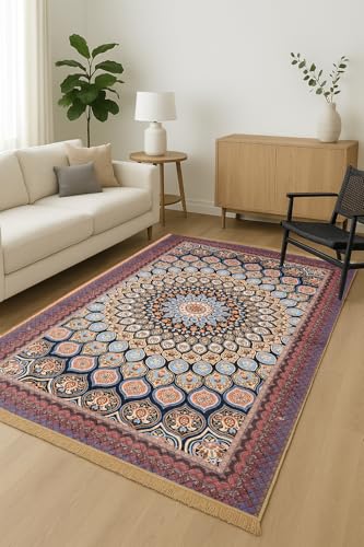 Image of COZY FURNISH Modern Abstract Area Rug, 5 x 7 Feet, Multi-Color Marble Pattern, Living Room Carpet with Suede Backing (Multicolor04, 5X7(Inches))
