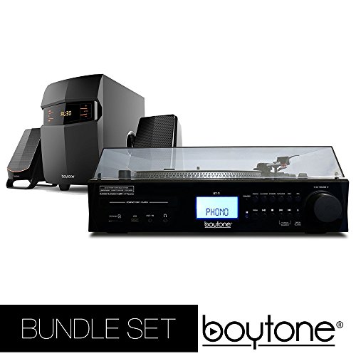 Boytone Bundle Set Fully Automatic Bluetooth Turntable + 2.1 Multimedia Speaker, S-Shaped Tone