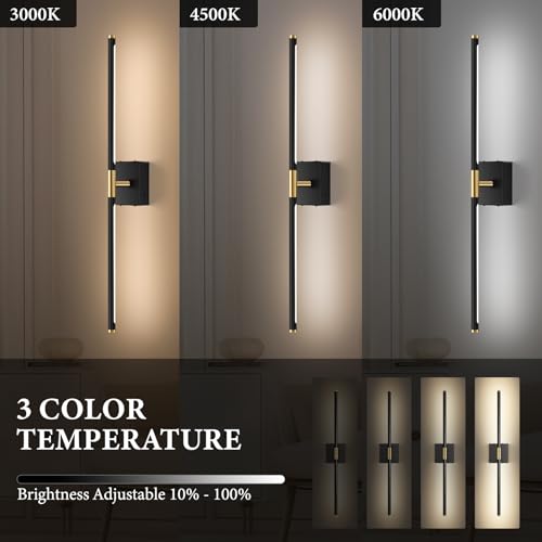 Image of SAIMAND Wireless Sconces Set of 2 Battery Operated,8000mAh USB Rechargeable Wall Light with Remote Control,3000K-6000K LED Dimmable Wall Lamp for Living Room, Hallway, Bedroom (Black+Gold)