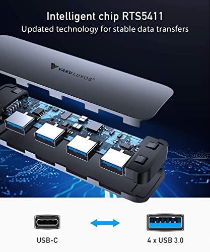Image of Vaku Luxos USB Hub Type C Ultros 4IN1 multiport USB 3.0 High-Speed Adapter connector (5GBPS) data transfer Converter Extension, docking station USB A Port Compatible with Macbook Air Pro (M1, M2 etc), iPad Pro Air, Laptop, and Other Type C Mobile & Devices
