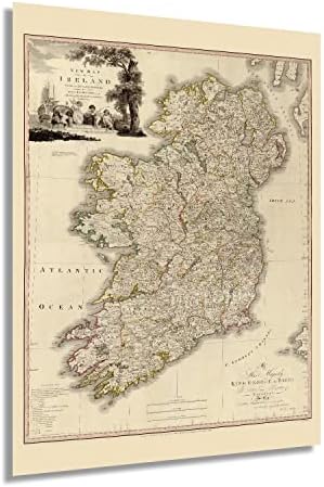 HISTORIX Vintage 1797 Ireland Map Poster - 18x24 Inch Vintage Map of Ireland Wall Art - History Map of Dublin Ireland - Old Republic of Ireland Map Print - A New Map of Ireland Wall Art