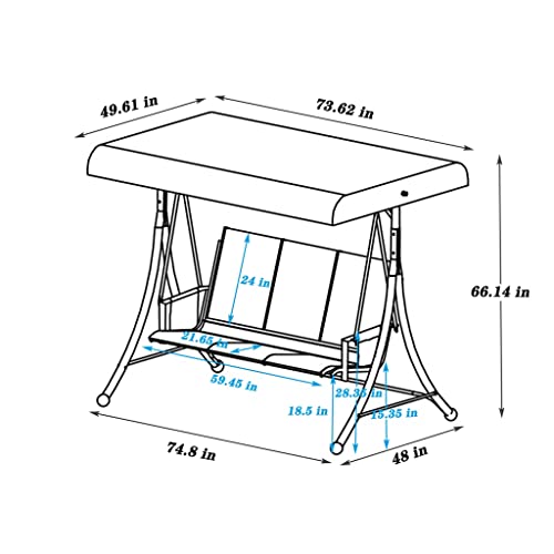 Jahh 3 Persons Outdoor Porch Swing Chair With Cushions, Pillows, Canopy Adjustable #TOP4