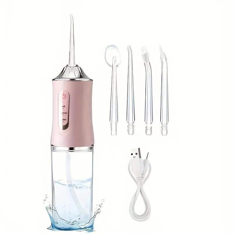 200ML Portable Water Flosser USB Charging 4 Flosser Heads Oral Hygiene Tool Effective Teeth Cleaning Pink