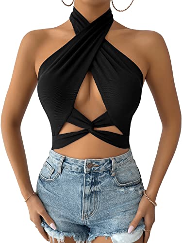 GORGLITTER Damen Neckholder Top Bauchfrei Oberteil Rückenfrei Tops Crop...