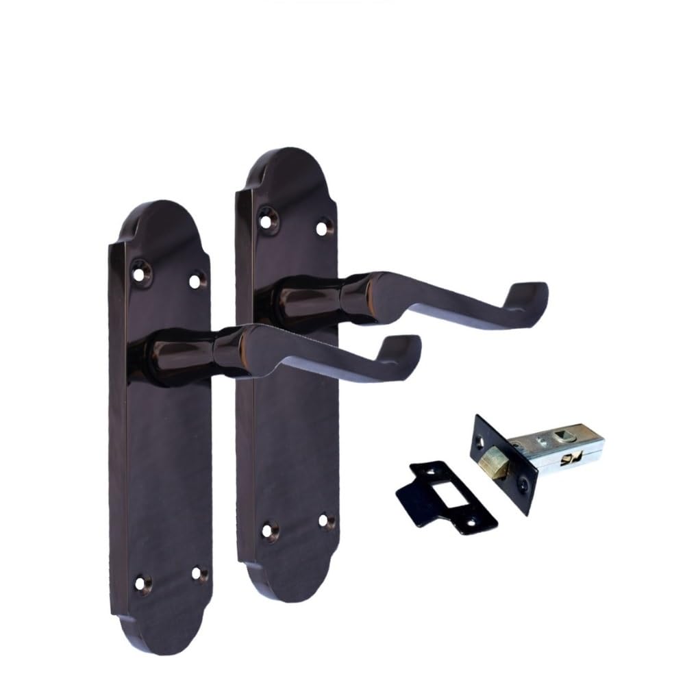 Epsom Door Handle Black Nickel Scroll Door Handle Set – Victorian Style Lever Handles with Backplate (170mm x 42mm) for Internal and External Doors (-6 Pairs) (Pair of Handles + Tubular Latch)