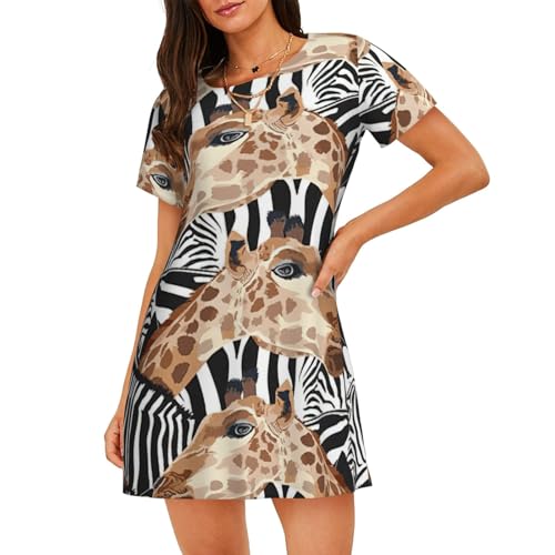 Chemise de nuit légère pour nuits chaudes pyjama imprimé girafe et zèbre femme
