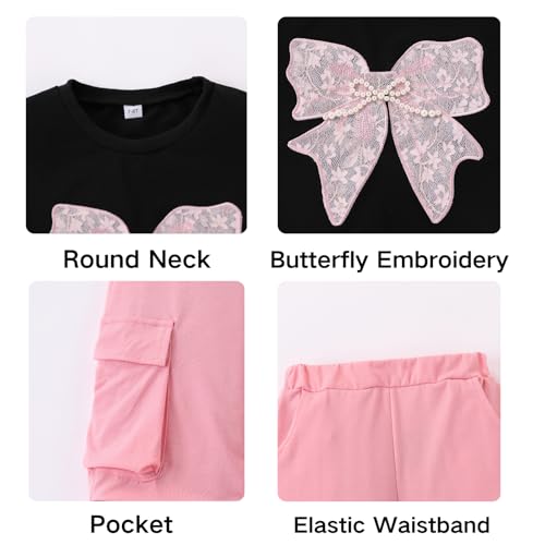 Image of Girls Clothes 2 Piece Cute Butterfly Sweatshirt & Flared Pants /Cargo Pants Winter Outfits for Teen Girls 7-14Y