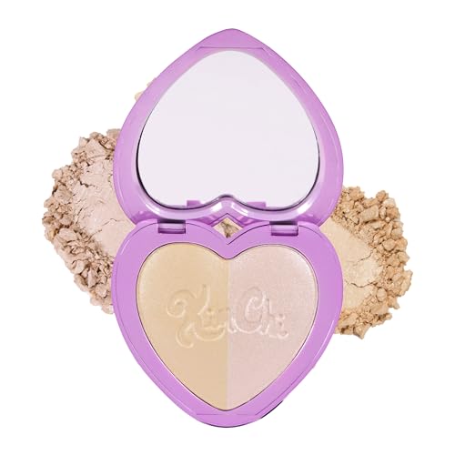 Image of KimChiChic Beauty Thailor Get Glow Highlighter Duo, 2-in-1 Illuminating Powder Palette, Buildable Shimmer for Face & Body, Heart-Shaped Compact with Mirror, Cruelty-Free, Hollywood Glow