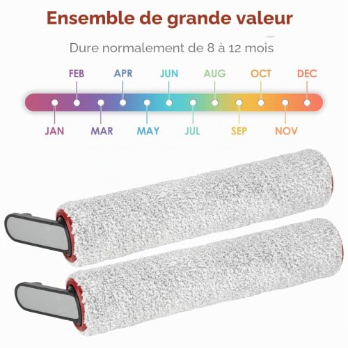 MIBUMIKI (2 pièces) Rouleaux de Brosse de Rechange Compatibles pour Aspirateur Sec et Humide sans Fil Dreametech H12 Pro, Kit D'accessoires de Pièces de Rechange, 2 Rouleaux de Brosse – vue 4