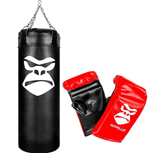 Kit Saco de Boxe 100 cm + Luva de Treino Bate Saco Muay Thai Equipamento Luta Defesa Pessoal Gorilla