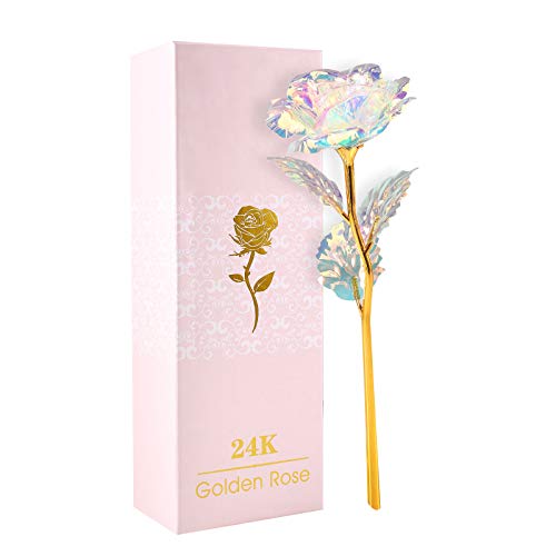 Artificial Flower Rose Gift, Rainbow Golden Foil Rose Flower, Great Gift Idea for Valentine's Day, Mother's Day, Birthday, Wedding, Anniversary, Thanksgiving Day, Christmas