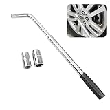 Kahaybeall Llave De Rueda Coche, Llave Telescópica de Ruedas, Extensible para Neumáticos Universal, Cabezas Intercambiables 17-19 mm y 21-23 mm, para Talleres de Automóviles y Motocicletas
