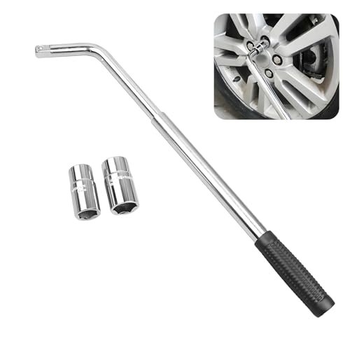 Kahaybeall Llave De Rueda Coche, Llave Telescópica de Ruedas, Extensible para Neumáticos Universal, Cabezas Intercambiables 17-19 mm y 21-23 mm, para Talleres de Automóviles y Motocicletas