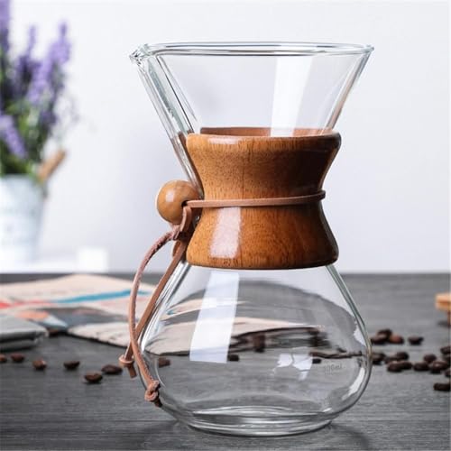 Kit Cafeteira de Vidro Borossilicato, 600 ml, Passador de Café em Alça de Madeira, e Filtro de Inox,