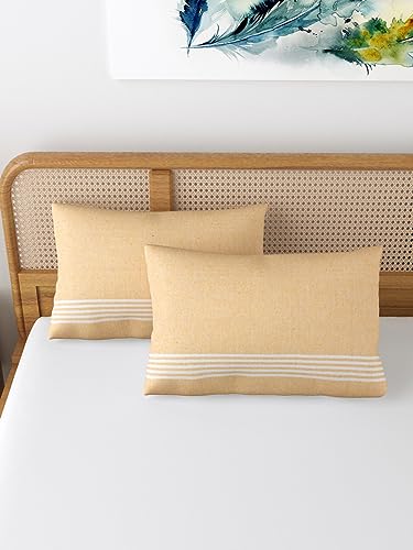 Image of 180 TC Pillow Cover Set of 2 | Pillow Cover Cotton 100% | Pillow Cover Set of 2 King Size | Wrinkle Free & Fade Resistance | Striped Pattern | Standard Size | All Season Use (Light Blue1)