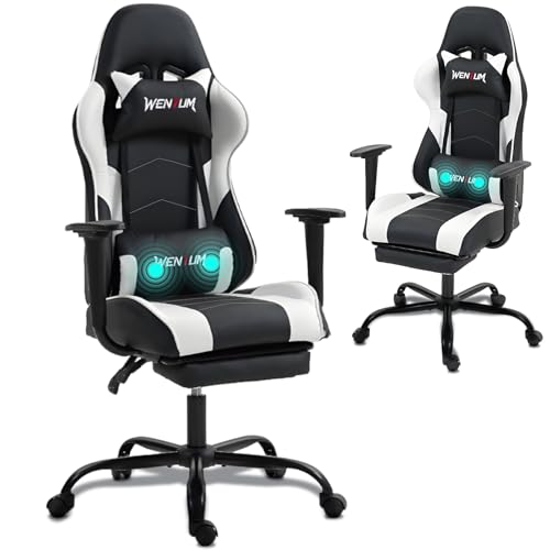 WENTUM Gaming Chair Leather Ergonomic Computer Chair for Adults - High Back, Headrest, Massage...
