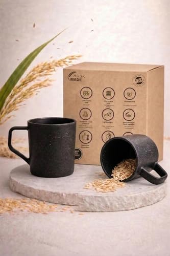 Image of Coffee Mug Set Made with Rice Husk & Bio Composite Material | TurtleBrew Coffee Mug Travel | Microwave & Dishwasher Safe (Midnight Black, 200 ml Pack of 2)