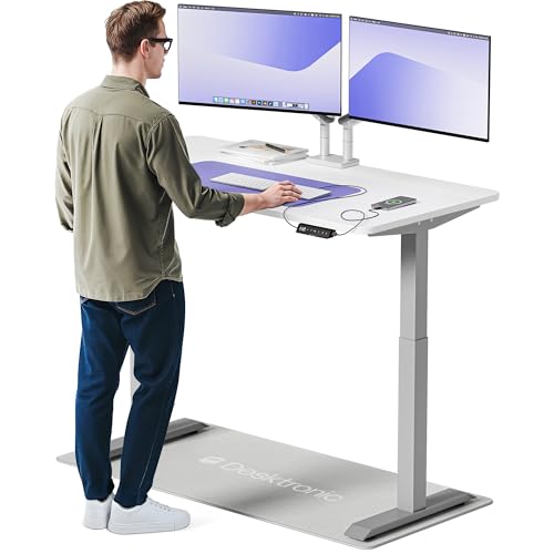 Image of Desktronic Height-Adjustable Desk 140 x 70 cm - Sturdy Desk Height Adjustable Electric - Standing Desk with Touchscreen and Integrated Charging Plugs