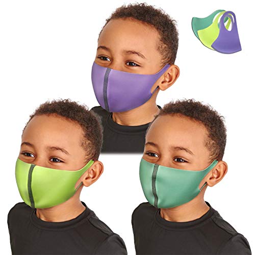 Kids Sports Dry Fit Face Protective Covering Gear Washable Reusable Double Fabric Layers Baseball Basket Ball Biking Out Door Activities (3 Pack, Neon Yellow, Pastel Purple & Mint)