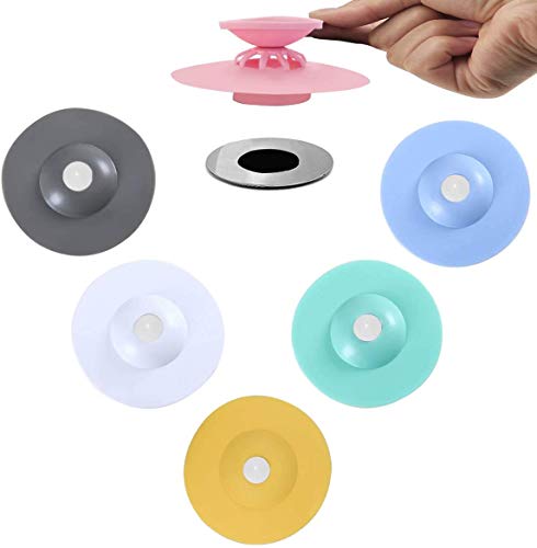 Image of KPNG Shower Drain Stopper - Silicone Bathtub Sink Stopper Hair Trap Hair Catcher Bathtub Drain Strainers Protectors Cover for Floor Laundry Kitchen and Bathroom (Pack of-5, Random)