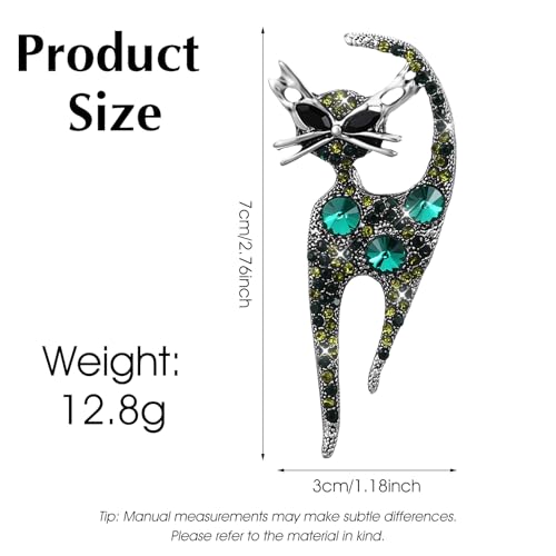 Image of Mabor Vintage Cat Brooch Pin, Rhinestone Cat Brooch for Women Girls Trendy Colorful Crystal Animal Kitten Brooches Lapel Pins