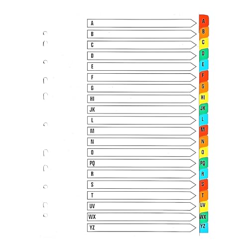 Image of Indigo® A4 File Dividers – A–Z Alphabetical Index with Multicolour Tabs, White Card, Mylar-Reinforced, Multipunched – Pack of 1 for Binders & Filing