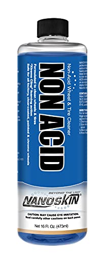 Nanoskin NON ACID Professional Wheel & Tire Cleaner 16 oz – Works with Tire Brush | Car Wash Cleaning Spray for Car Detailing | Removes Brake Dust, Oil, Dirt, Light Corrosion