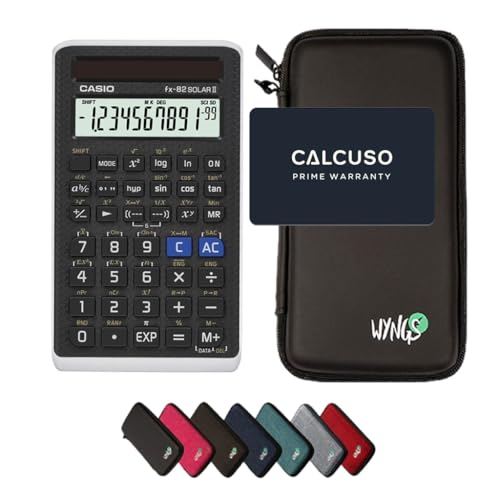 Casio fx-82 Solar II con Custodia Protettiva WYNGS inclusa Nero - Calcolatrice Scientifica - Pacchetto Base