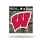 Rico Industries NCAA Wisconsin Badgers Primary Logo on Camo 4" x 4" Sports Decal