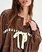 Gacaky Womens Long Sleeve Mini Dress Fall Fashion Casual Loose Fit Flowy Swing Embroidered Self Tie Front Pullover Tops Brown Medium