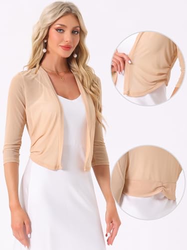 Image of Allegra K Bolero Shrug for Women's Elegant 3 /4 Sleeve Mesh Sheer Cardigan Formal Jacket for Evening Dresses