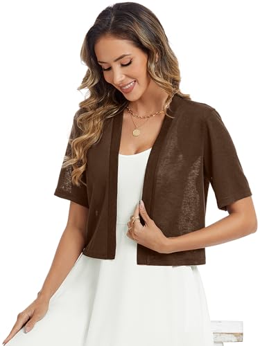Image of Heymoments Women Thin Shrugs Short Sleeve Lightweight Cropped Tops Open Front Knitted Cardigan for Dress Summer Bolero