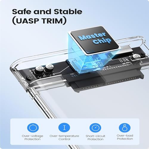 Image of BigPlayer 2.5-Inch SSD SATA Case (Transparent) - External Hard Drive Enclosure for SSD /HDD, Tool-Free Design, USB 3.0 High-Speed Data Transfer, Durable, Compatible with Windows /Mac