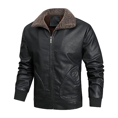 Chaqueta de cuero sintético para hombre con forro Sherpa miniatura 1
