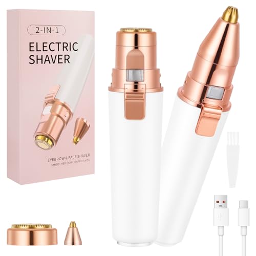 Image of AOOWU Facial Hair Remover for Women Painless, 2 in 1 Eyebrow Trimmer, Rechargeable Facial Hair Removal and Eyebrow Shaver with LED Light, Eyebrow Facial Trimmer, Electric Hair Razor for Lip Face Body