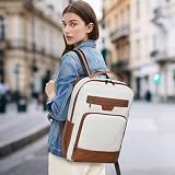 Shrrie Skórzany plecak na laptopa dla kobiet i mężczyzn, 16-calowy plecak na komputer, 28 l, rozszerzalny plecak podróżny do pracy biznesowej, Beżowy z brązowym, 12.2"L x 8.46"W x 16.53"H, 28L
