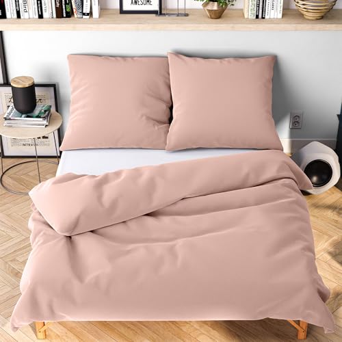 Wolkenfeld Bettwäsche 155x200 cm – Rosa - kuschlig weich & bügelfrei – ÖKO-TEX Zertifiziert – Mikrofaser Bettwäsche-Sets 1x Bettbezug 155 x...