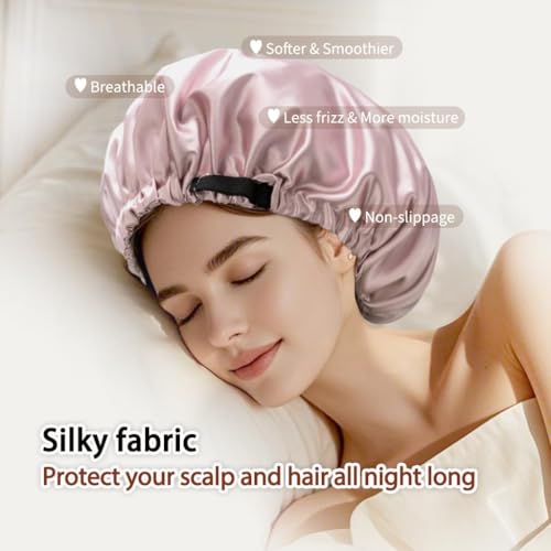 Image of Large Microfiber Hair Towel Wrap & Satin Bonnet Set for Women, Ultra Absorbent Turban 24x42 Inches & Adjustable Night Cap for Curly Hair, Prevents Frizz & Breakage (Hair Towel+Night Cap)
