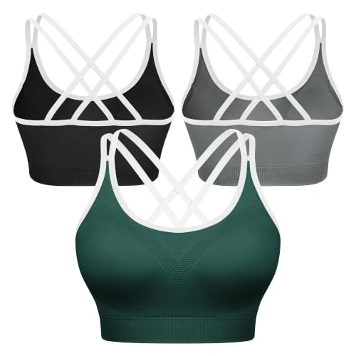 Image of VEQKING Strappy Cross Back Sports Bra for Women Removable Padded Yoga Bras | Multipack, Medium Support, Comfortable Seamless Wireless Design, Breathable Moisture-Wicking Fabric, Workout, Gym, Pilates