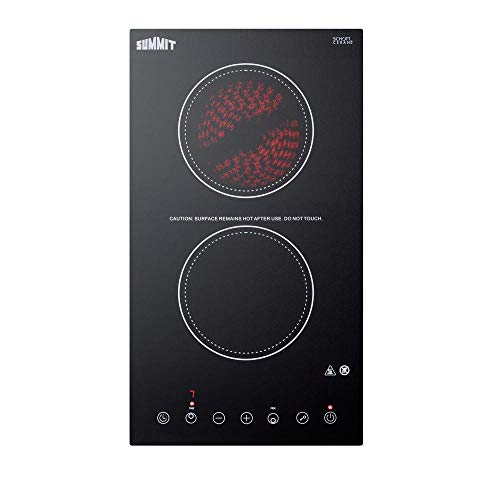 Summit Appliance Cr2B15T1B 12" Wide 115V 2-Burner Radiant Cooktop In Black Ceramic Schott Glass Surface With Digital Touch Controls, 9 Power Levels, Designed For Built-In Installation #TOP2